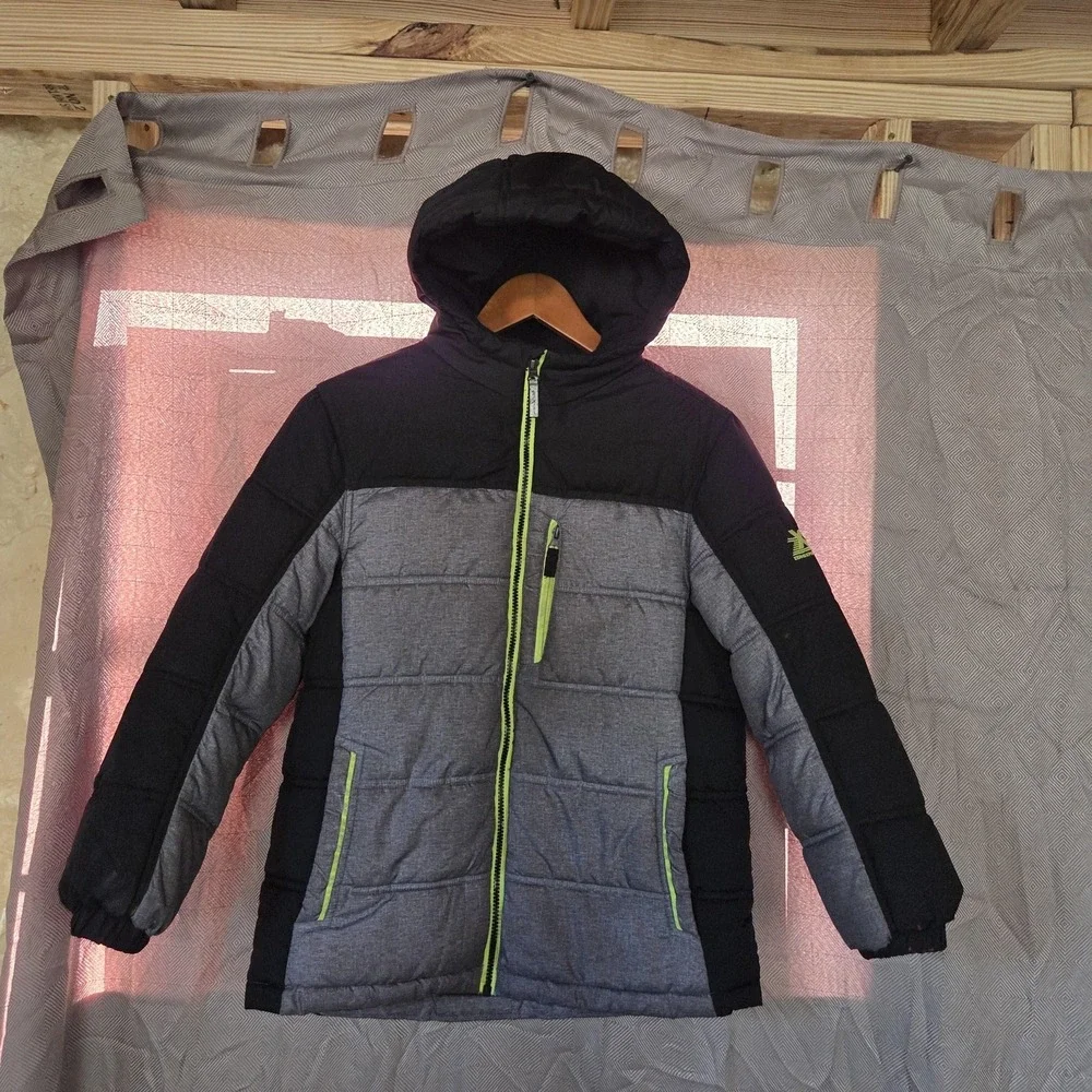 ZeroXposur Jacket Youth Medium 10/12 Gray Black Hooded Puffer Full Zip Coat